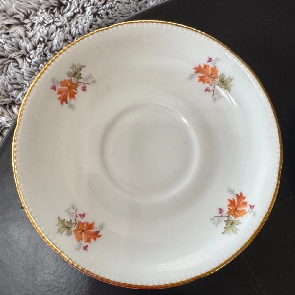 Winterling Bovaria Germany Autumn Leaves Set of 4 Saucers 6” Gold Trim Porcelain